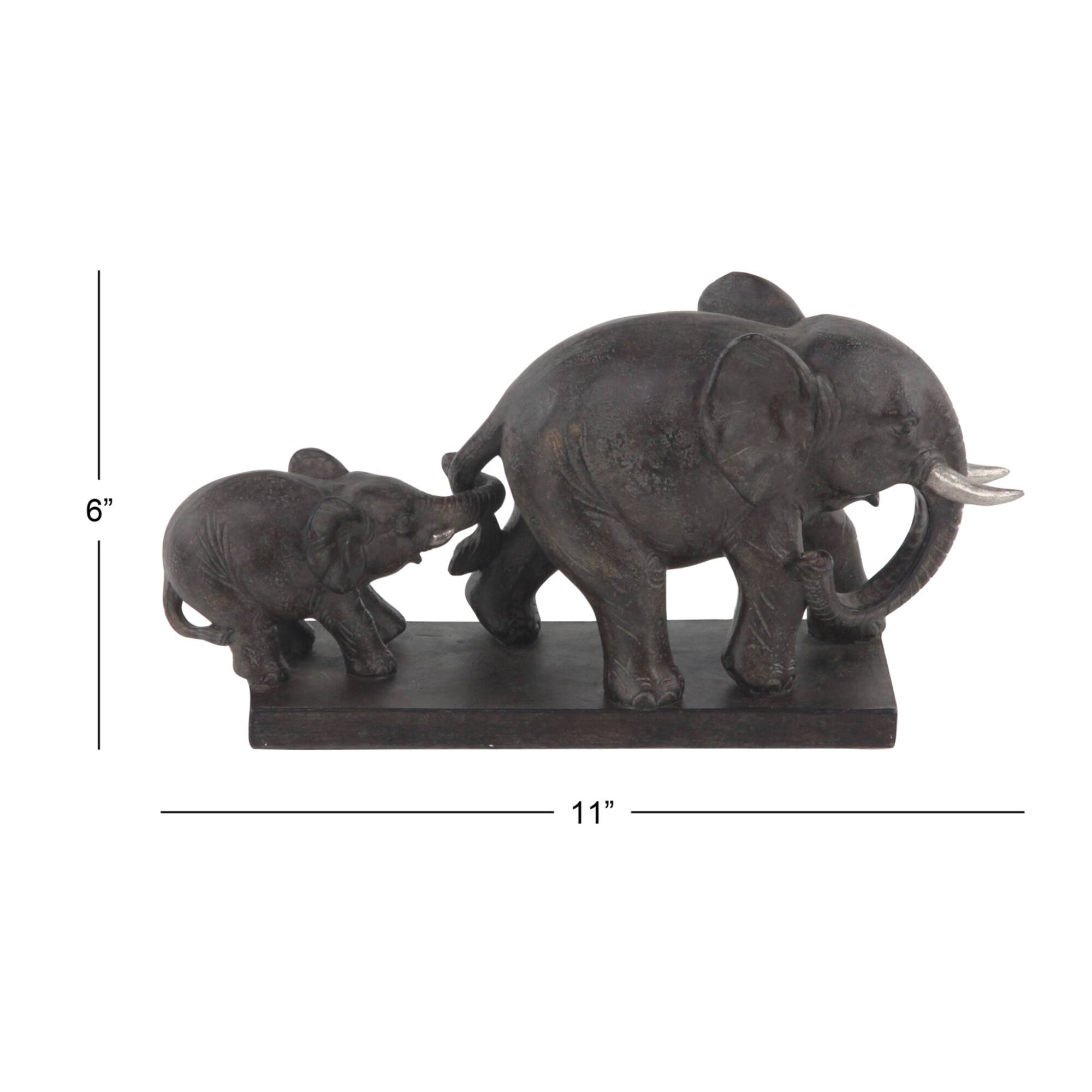11" Brown Eclectic Polystone Elephant Sculpture